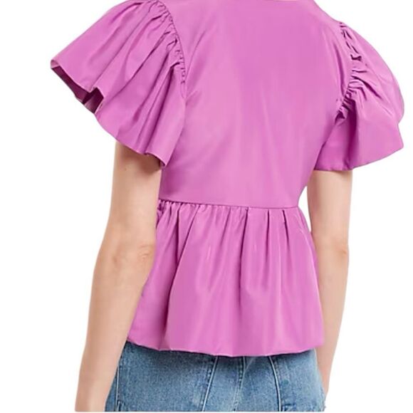 Express Square Neck Flutter Sleeve Peplum Babydoll Top Size M - Picture 3 of 12